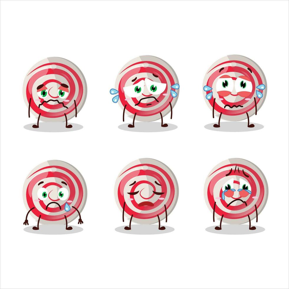 spirale blanc bonbons dessin animé personnage avec triste expression vecteur