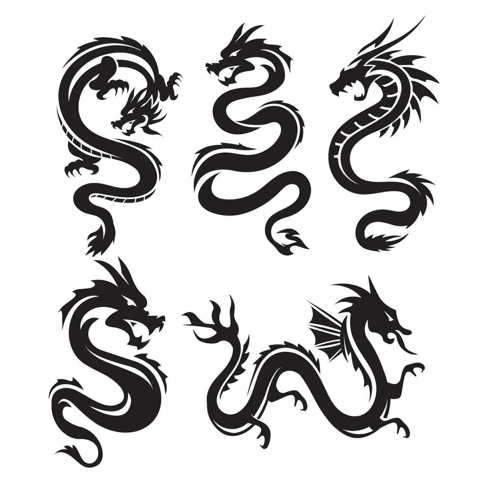 dragon tatouage logo conception silhouette vecteur
