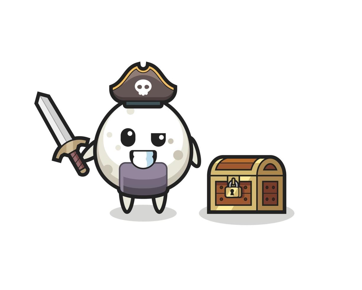 le personnage de pirate onigiri tenant une épée à côté d'un coffre au trésor vecteur