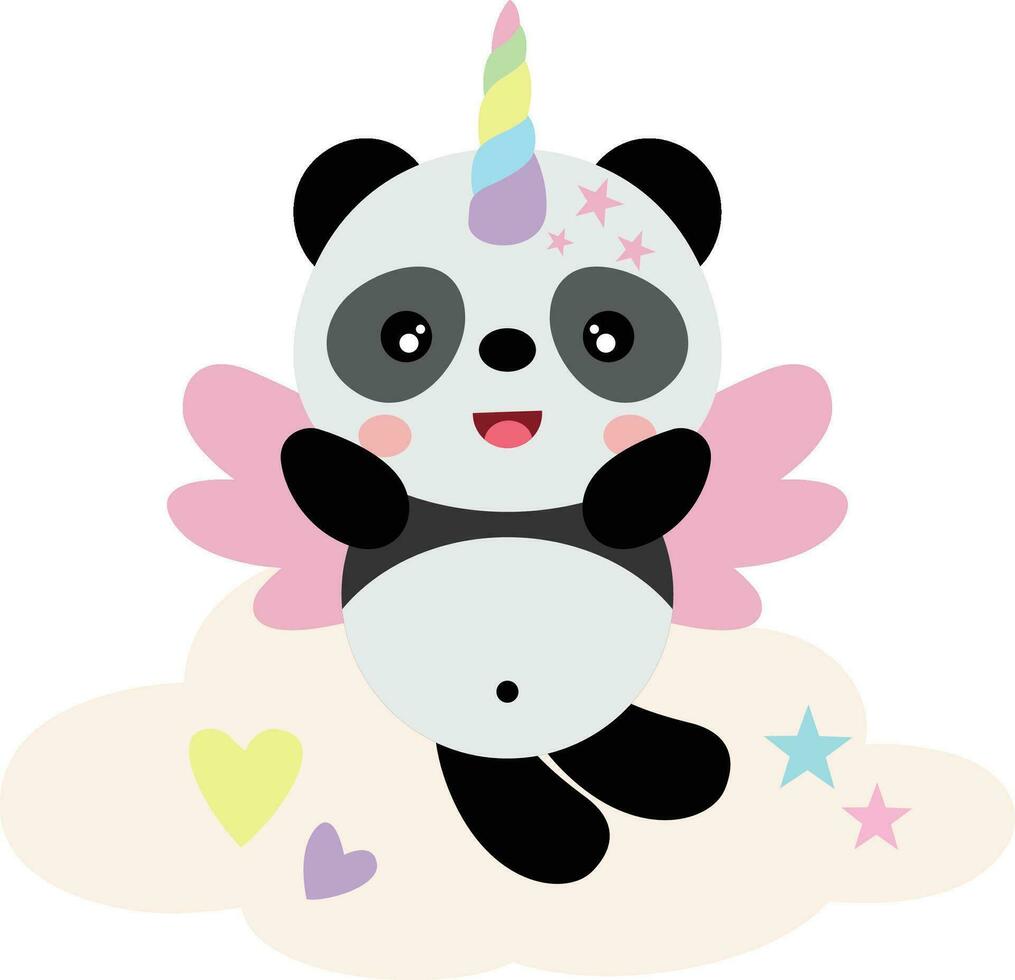 Licorne Panda avec ailes en volant vecteur