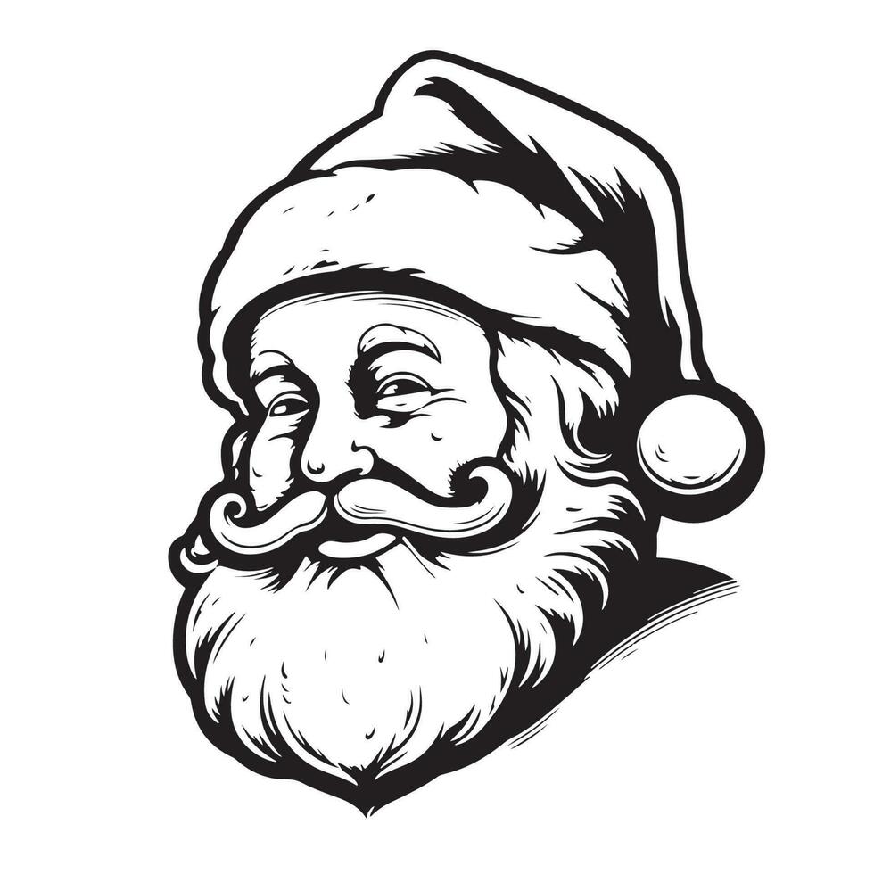 Père Noël claus tête visage main tiré esquisser Nouveau année illustration symboles et panneaux vecteur