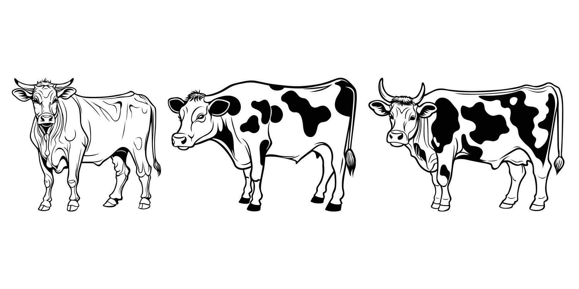 dessiné à la main, plat, vecteur vache contour conception