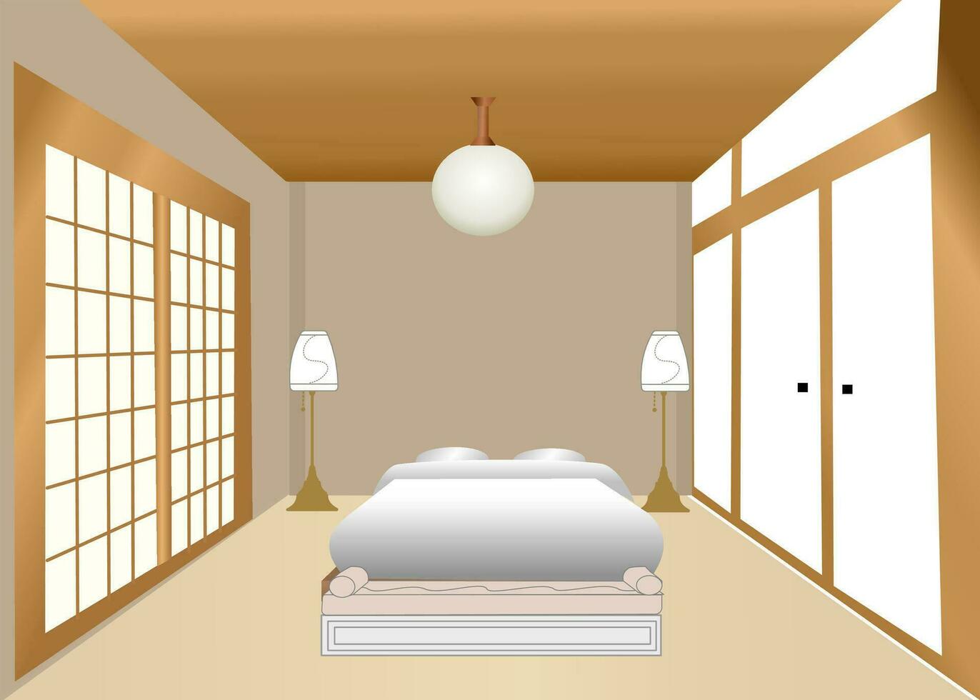Japonais lit pièce décoration dans muji style minimal intérieur conception vecteur