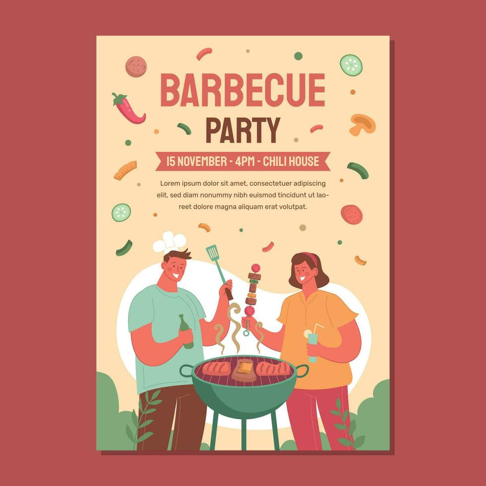 barbecue un barbecue fête affiche prospectus vecteur