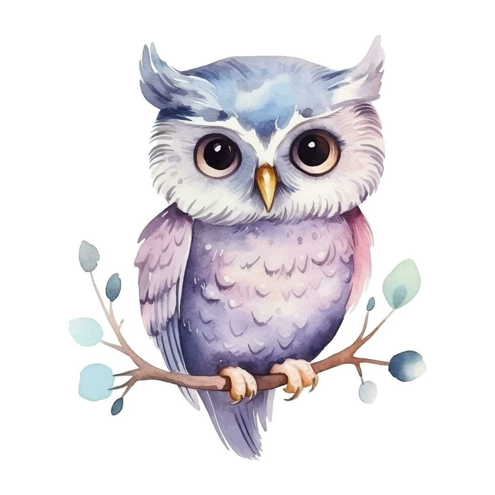 aquarelle mignonne hibou. vecteur illustration avec main tiré hibou. agrafe art image.