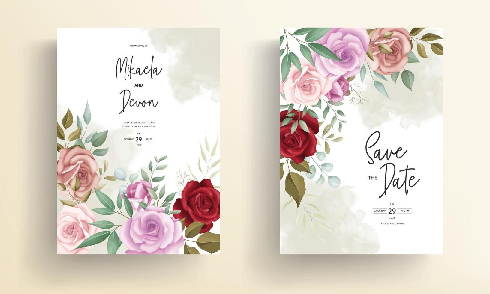 carte d'invitation de mariage élégante avec de beaux ornements floraux vecteur