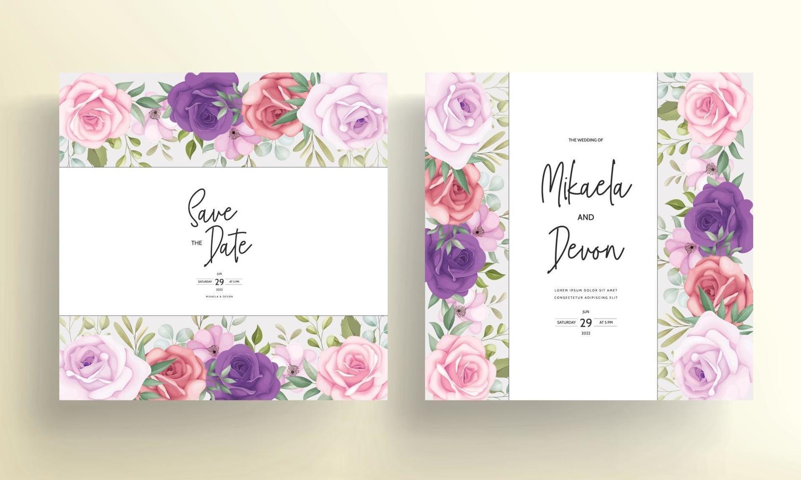 carte d'invitation de mariage avec de belles décorations florales vecteur