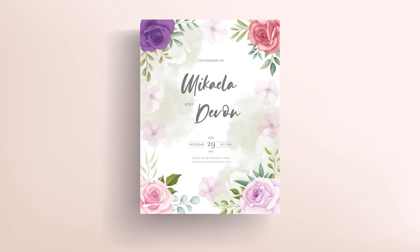 carte d'invitation de mariage avec de belles décorations florales vecteur