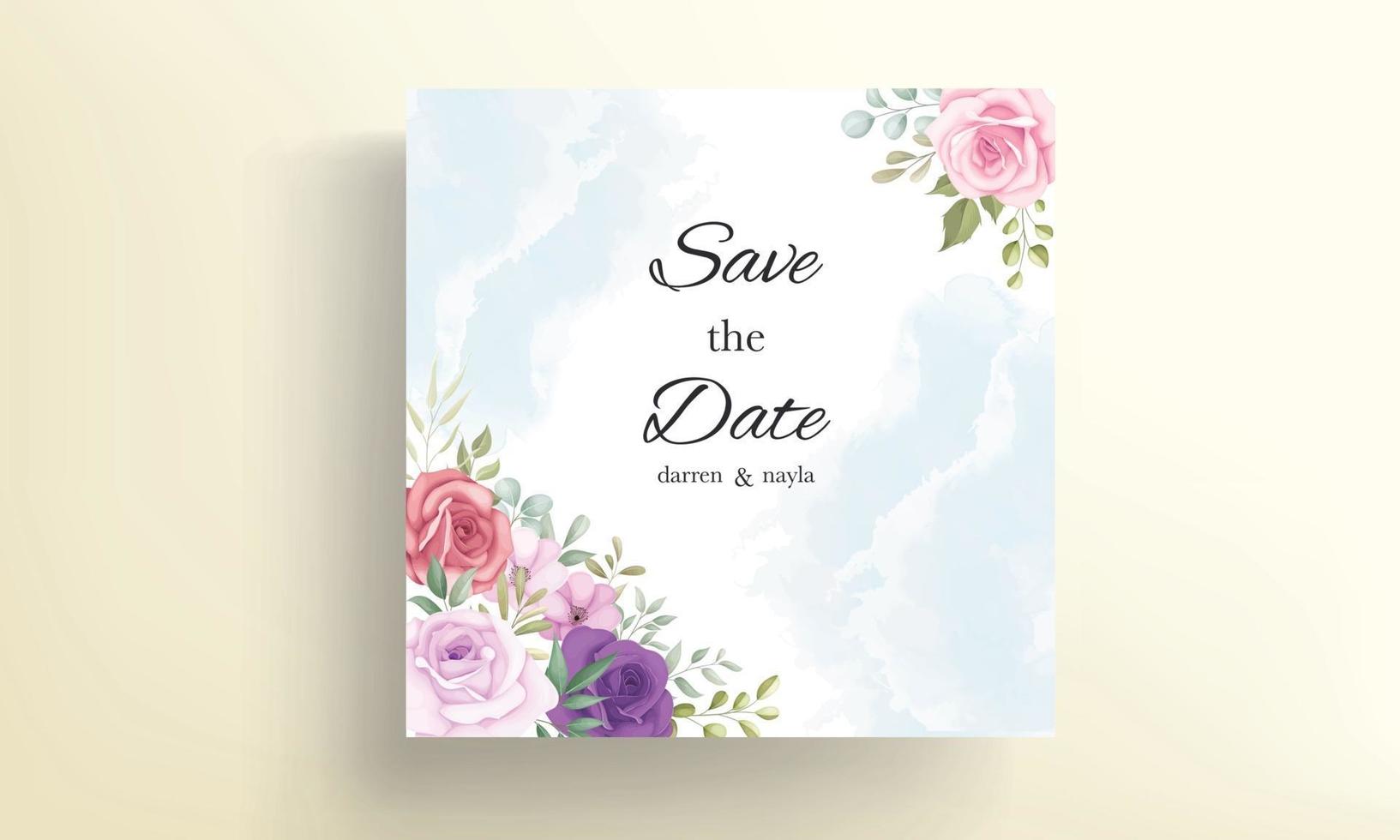 carte d'invitation de mariage avec de belles décorations florales vecteur