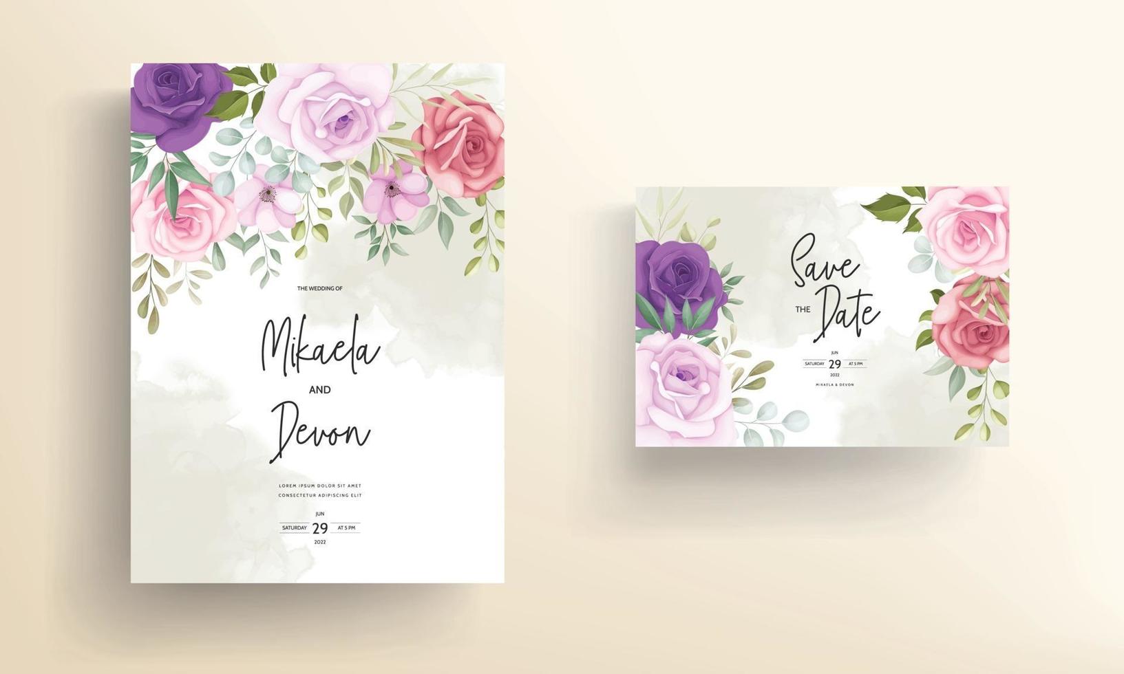 beau modèle de carte d'invitation de mariage floral vecteur