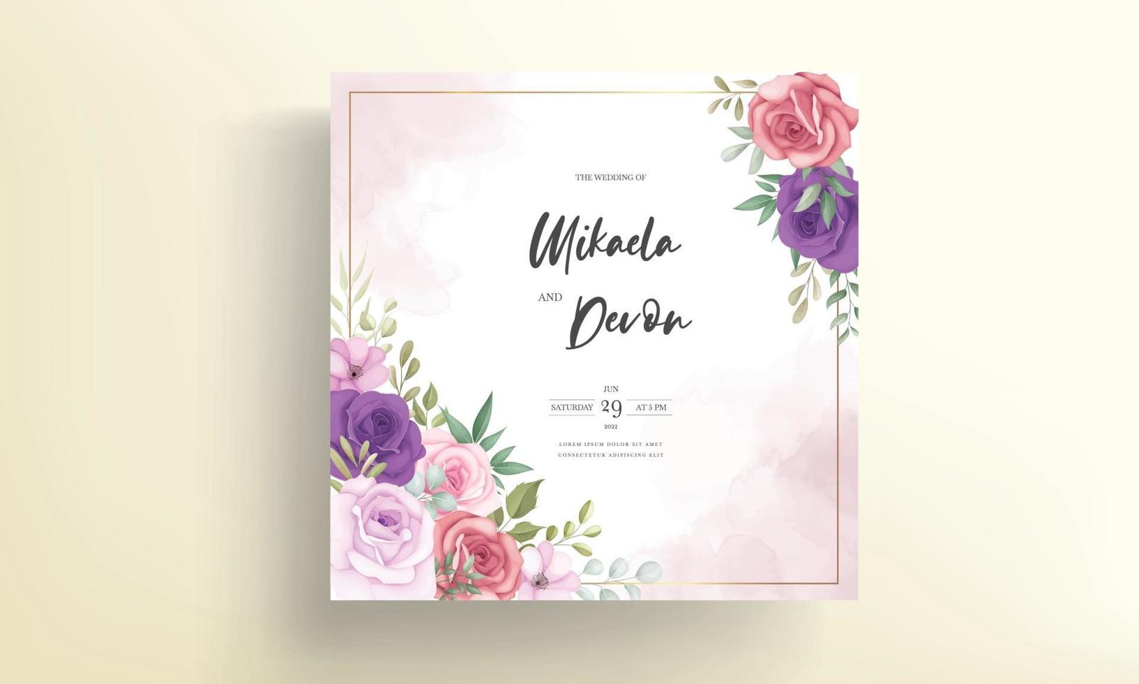 beaux dessins d'invitation de mariage avec de beaux ornements de fleurs vecteur