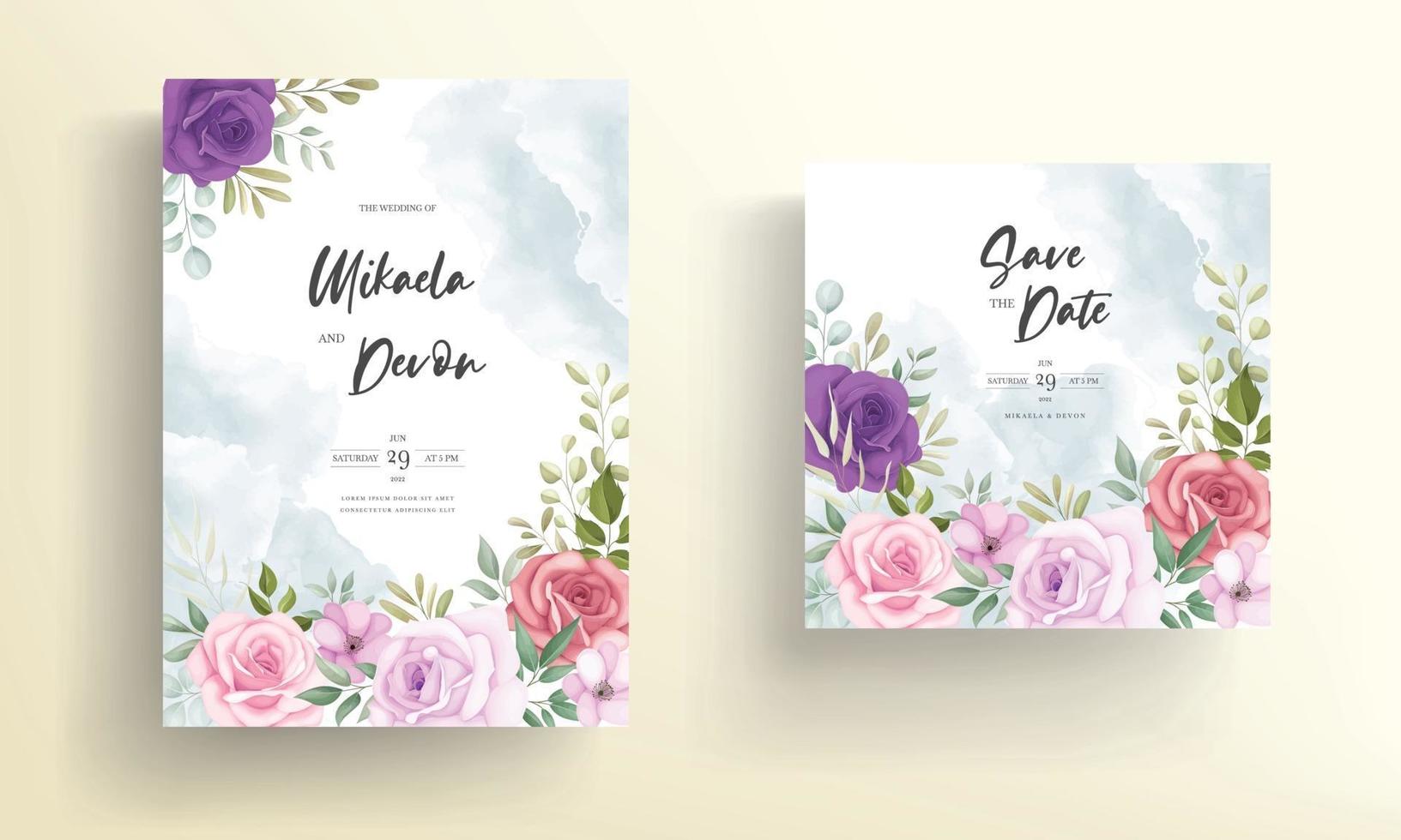 carte d'invitation de mariage avec de belles décorations florales vecteur