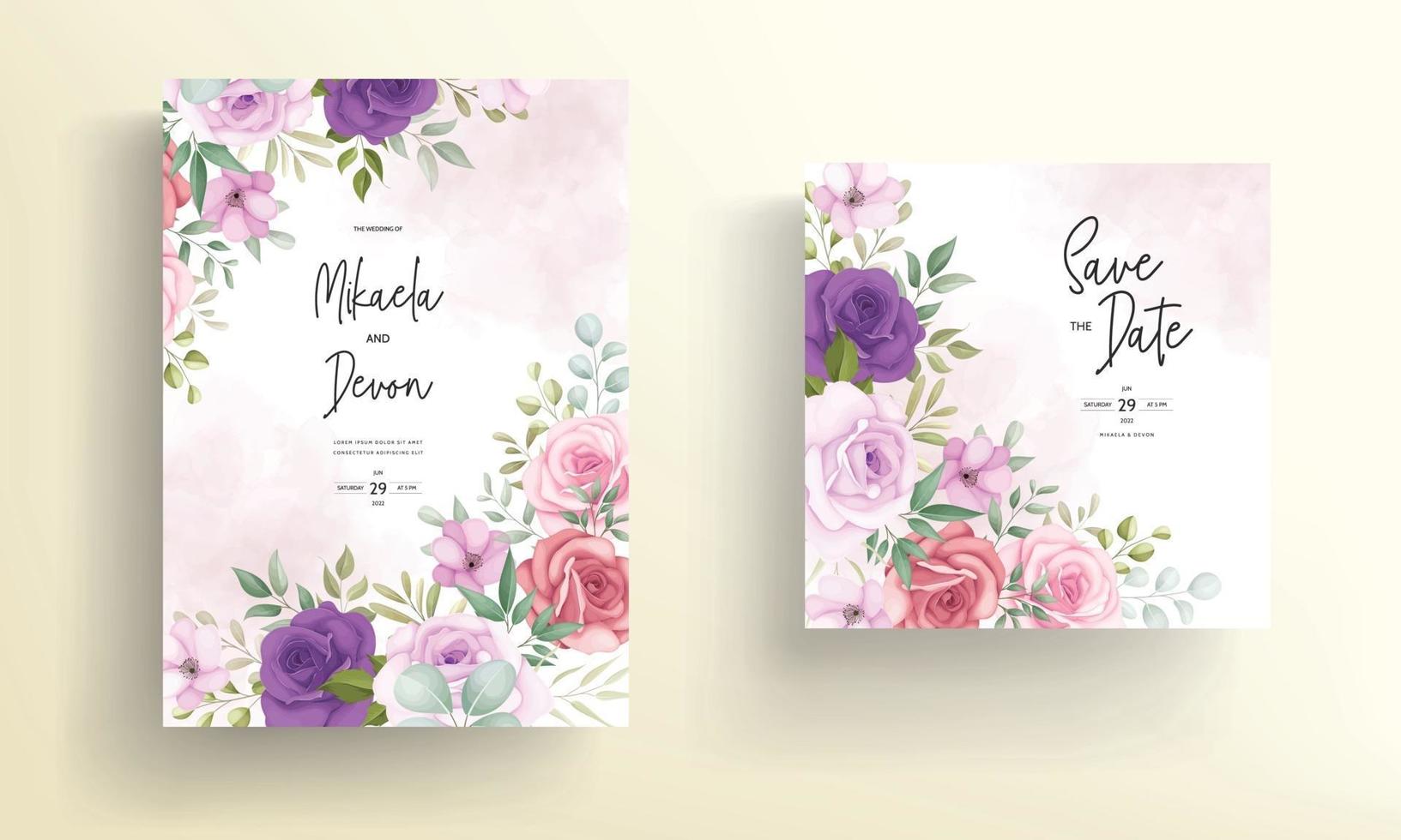 beau modèle de carte d'invitation de mariage floral vecteur