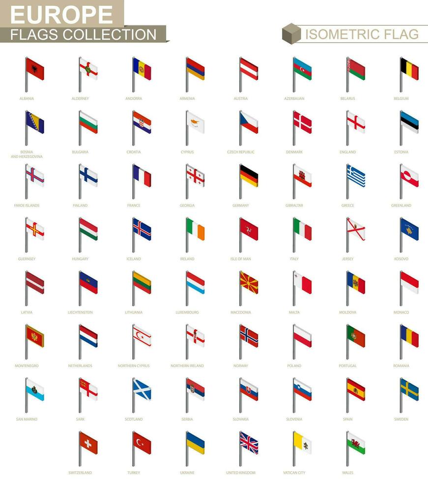 isométrique drapeau collection, des pays de L'Europe . vecteur