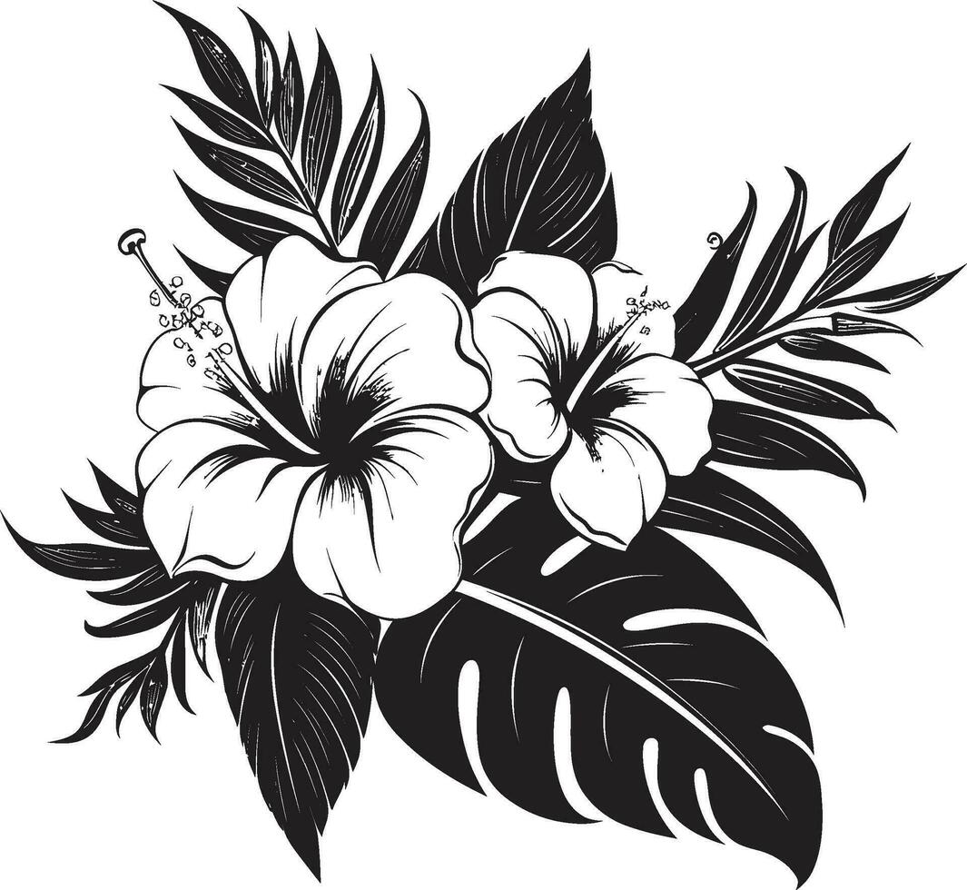 exotique beauté dévoilé noir logo avec botanique fleurs tropical sérénité vecteur icône dans noir