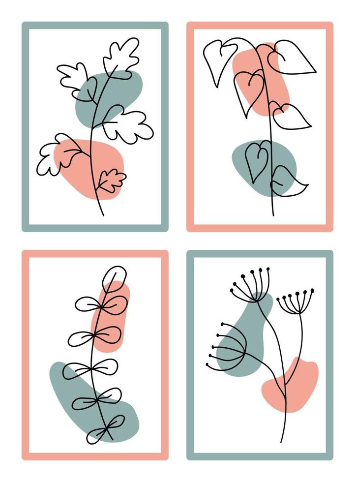 images de lignes avec des feuilles et des plantes, sur les taches de fond vecteur