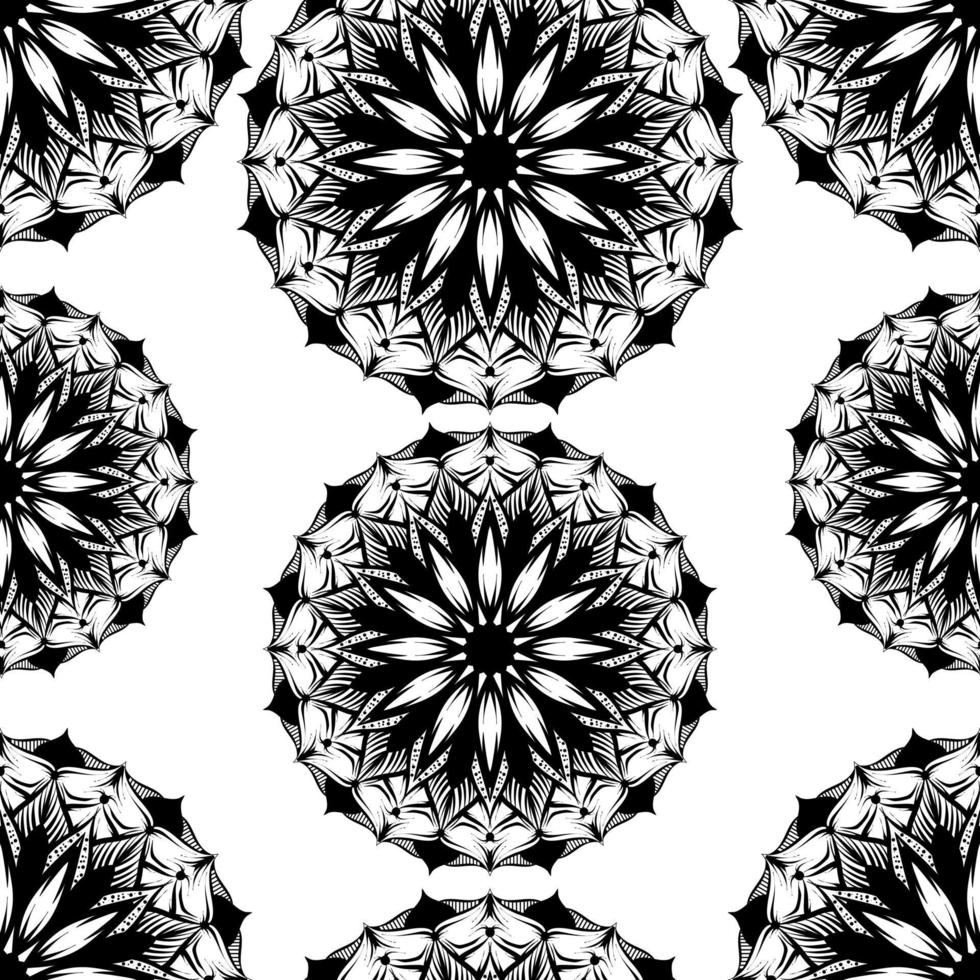 mandala dessiné à la main en noir et blanc vecteur