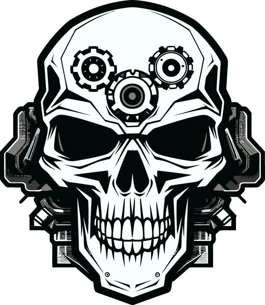 gothique mécanique crâne une gothique industriel vision monochromatique machine crâne où rouages conspirer vecteur