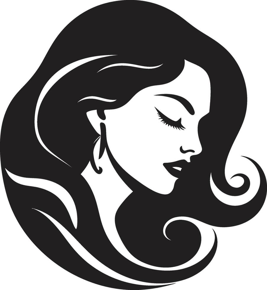 responsabilisation par beauté noir visage emblème avec les femmes profil dans monochrome sculpté la grâce noir logo avec les femmes visage dans monochrome vecteur