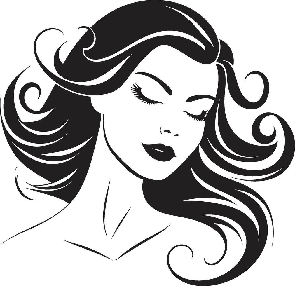 subtil charme noir logo avec une femelles visage sculpté beauté femelle visage dans noir logo vecteur
