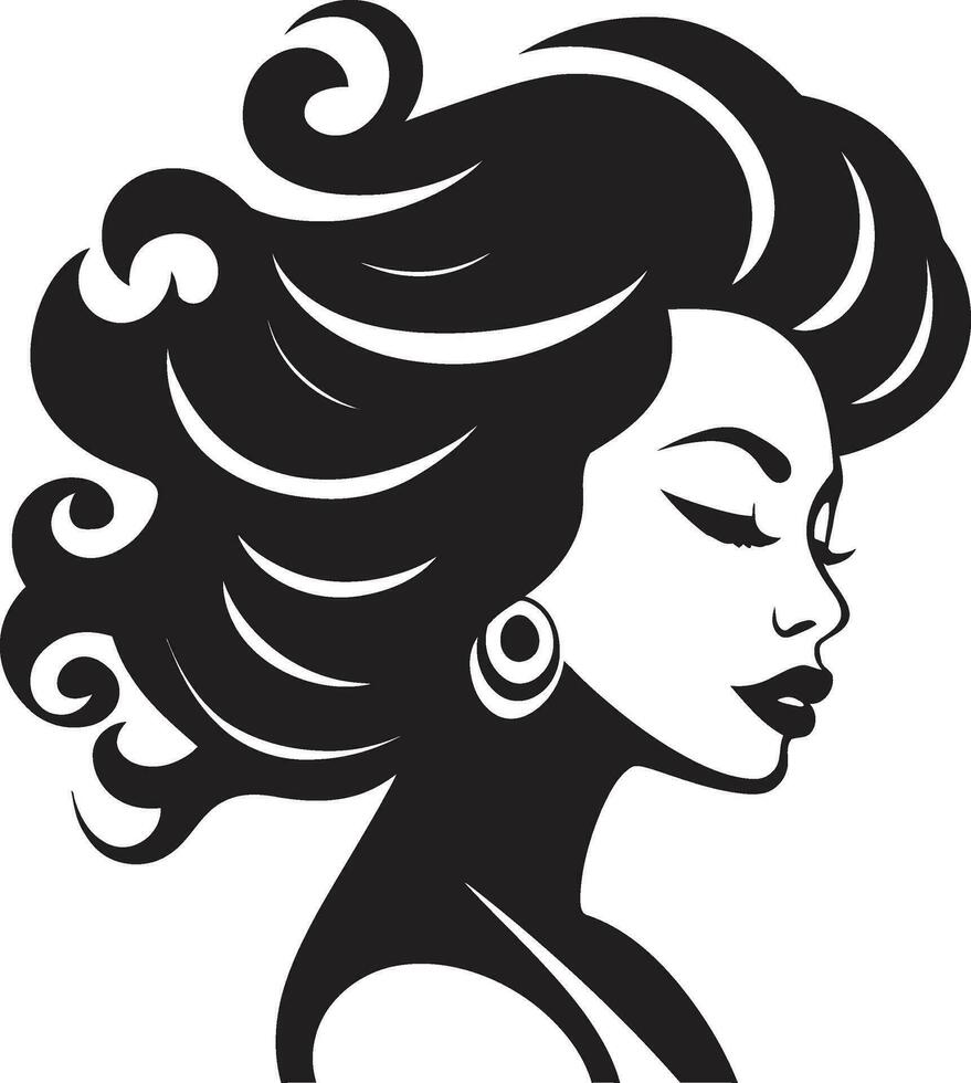 responsabilisation par sérénité noir femelle visage emblème dans monochrome intrigant élégance vecteur icône de femelles visage dans noir monochrome