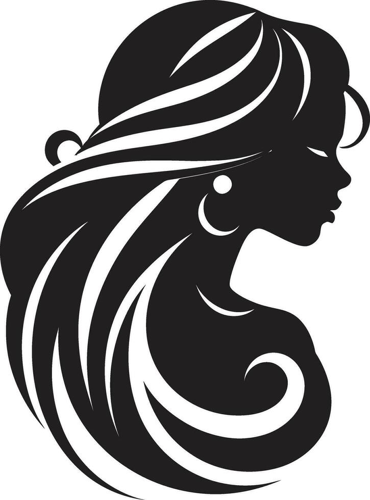 subtil charme noir logo avec femelles visage dans monochrome sculpté beauté noir femelle visage emblème dans monochrome vecteur