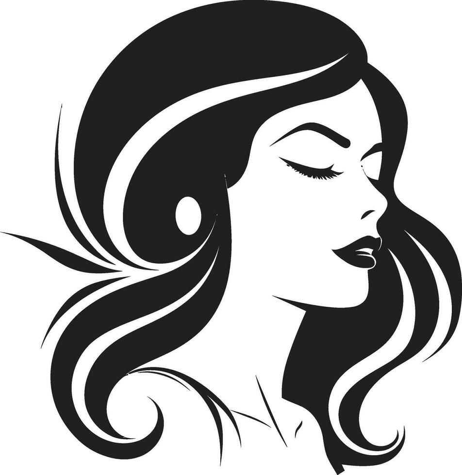 élégance illuminé femelle visage dans noir logo iconique beauté noir logo avec une femelles visage vecteur