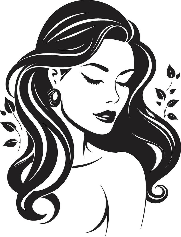 éternel sérénité logo conception avec noir femelle visage responsabilisation par élégance femelle visage emblème dans noir vecteur