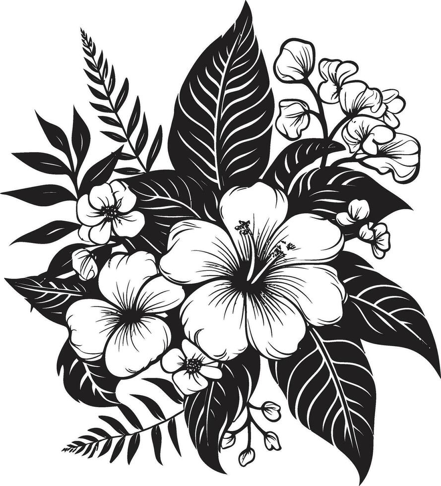 exotique beauté dévoilé noir logo avec botanique fleurs tropical sérénité vecteur icône dans noir