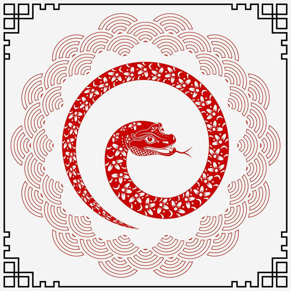 content chinois Nouveau année 2025 zodiaque signe, année de le serpent, avec rouge papier Couper art et artisanat style vecteur