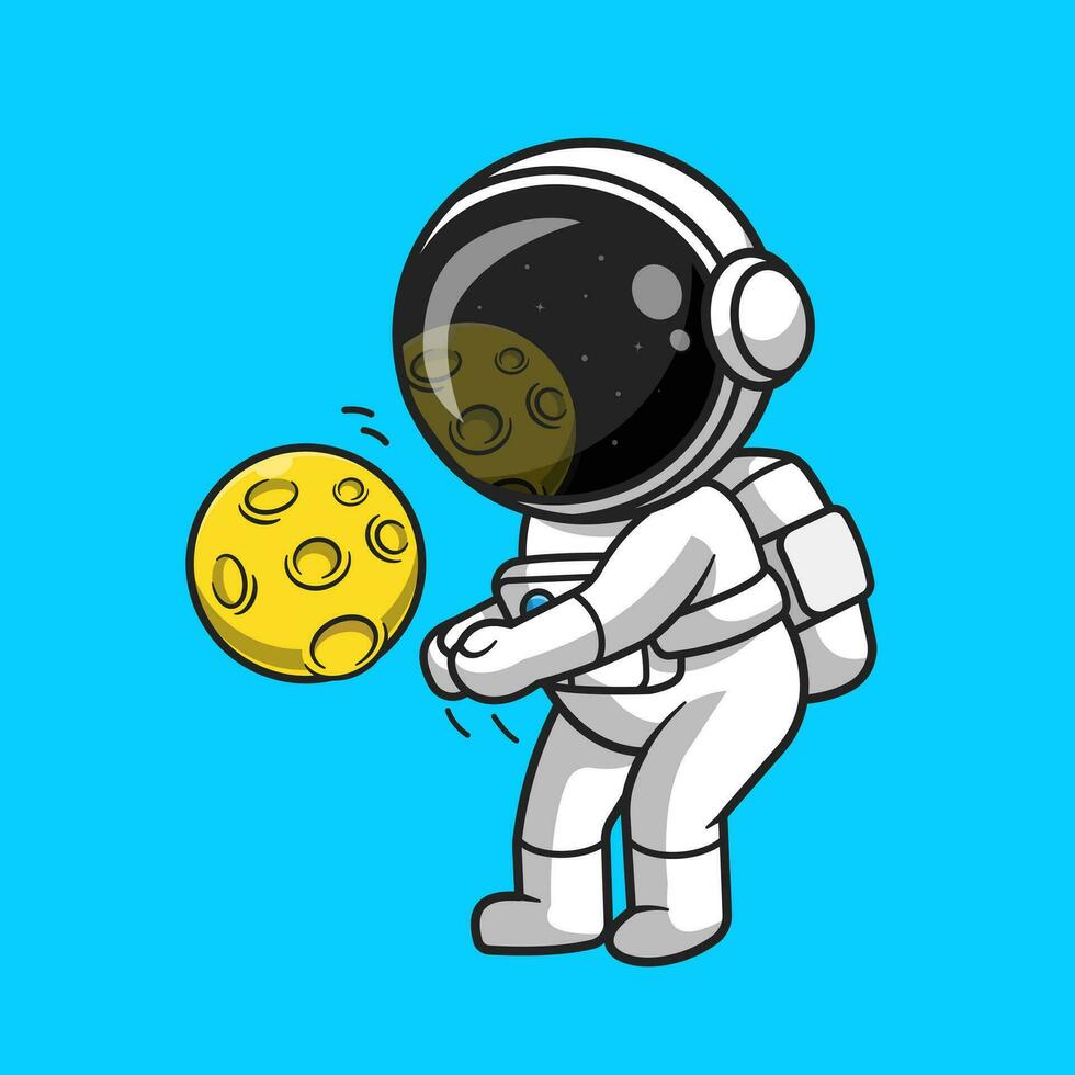 mignonne astronaute en jouant volley-ball lune dessin animé vecteur icône illustration. sport science icône concept isolé prime vecteur. plat dessin animé style