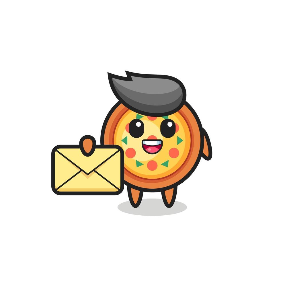 illustration de dessin animé de pizza tenant une lettre jaune vecteur
