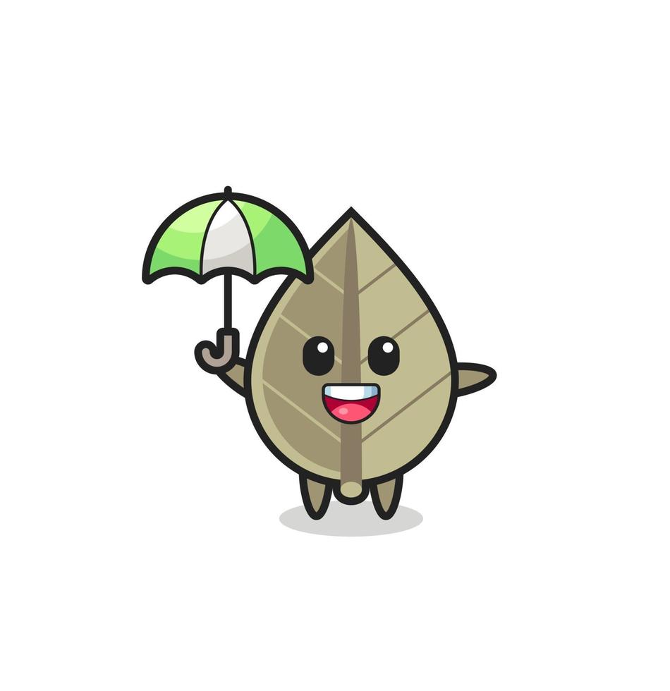illustration mignonne de feuille séchée tenant un parapluie vecteur