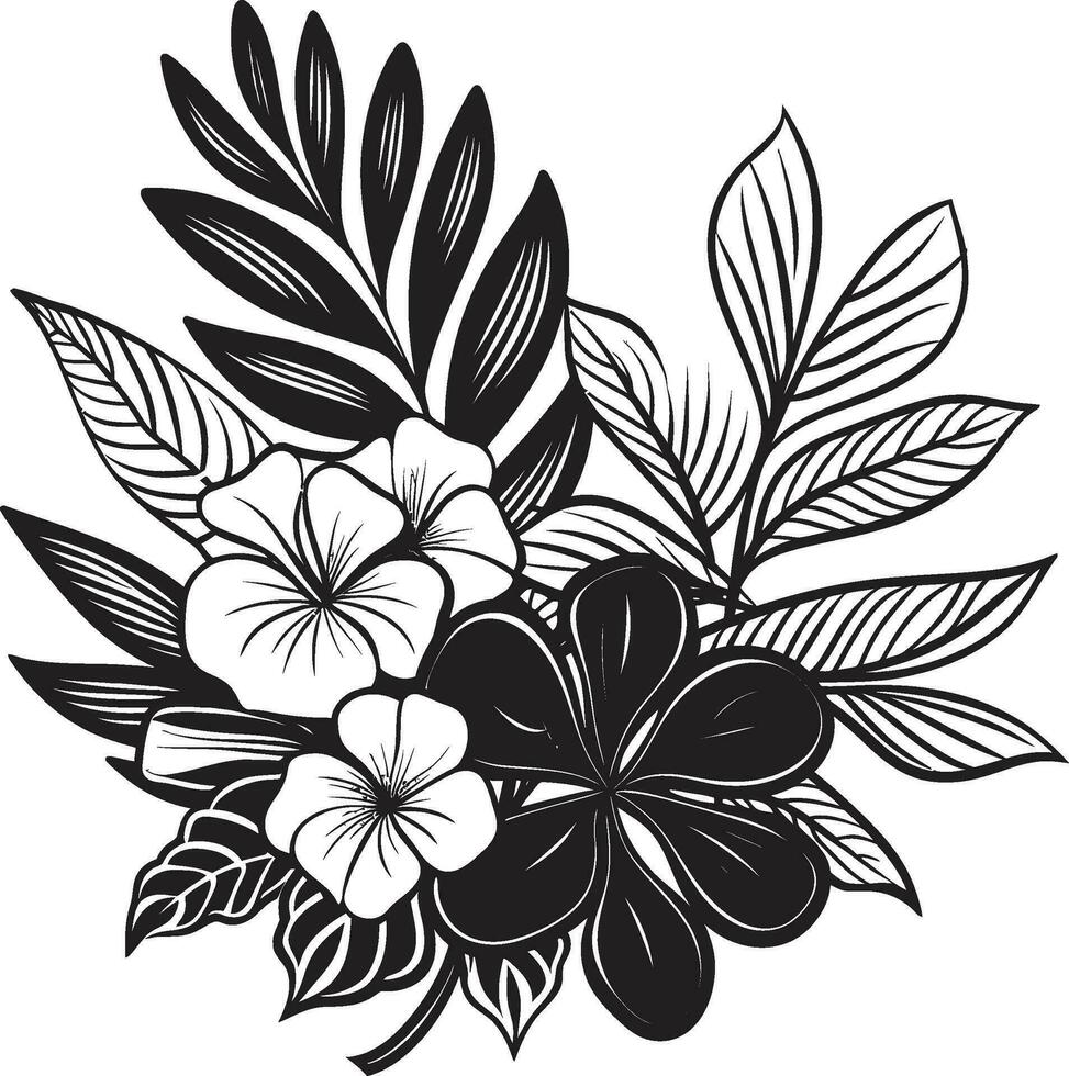 exquis île art floral conception dans noir vecteur botanique paradis noir logo avec tropical fleurs