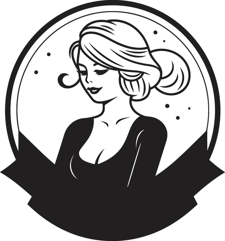 éternel beauté logo avec femelle visage icône dans noir monochrome responsabilisation par sérénité noir femelle visage emblème dans monochrome vecteur