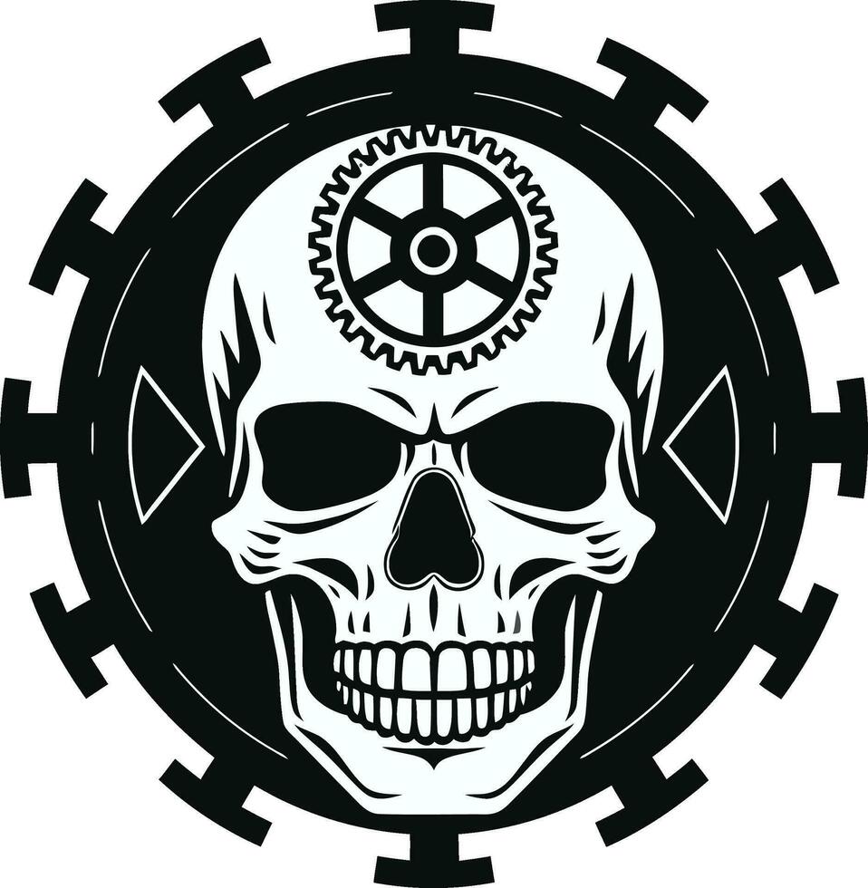 gothique mécanique crâne une sombre vision de technologie cyberpunk innovation le mécanique crâne emblème vecteur
