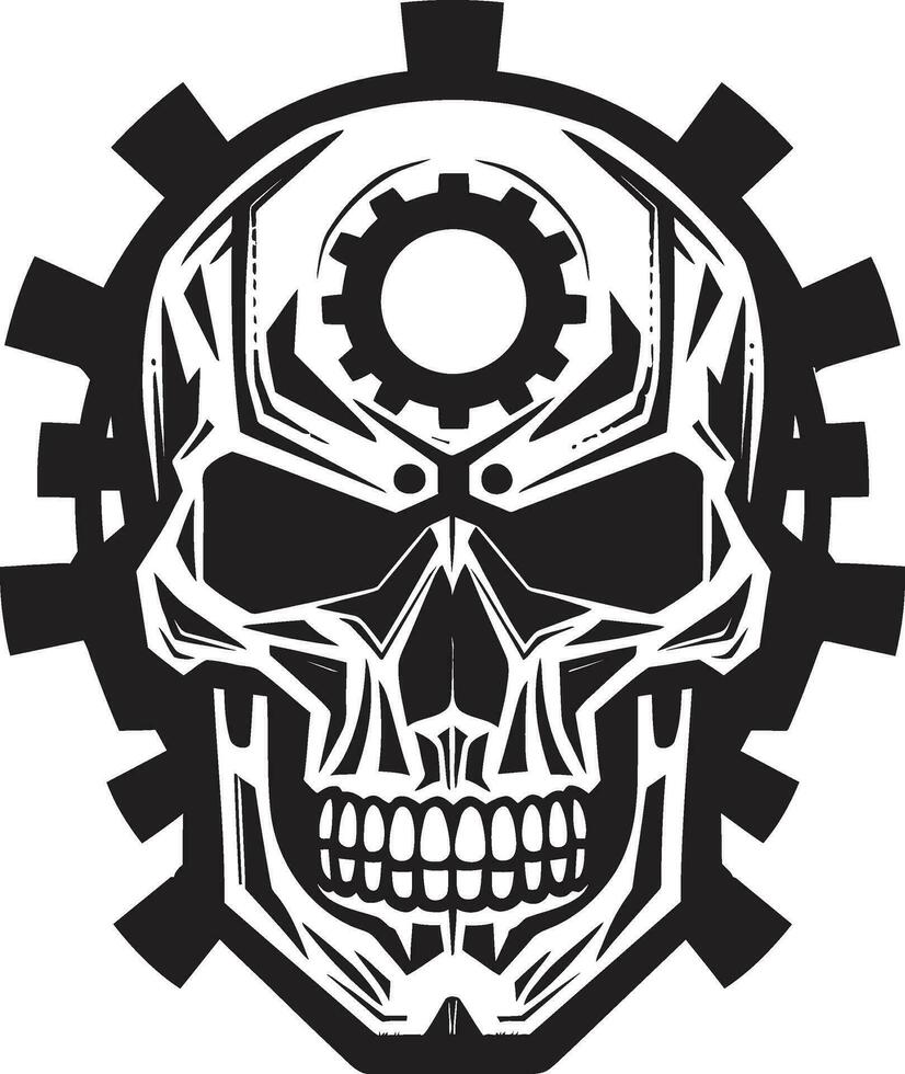 steampunk cyber emblème le mouvement d'horlogerie crâne logo abstrait techno crâne une futuriste talent artistique vecteur