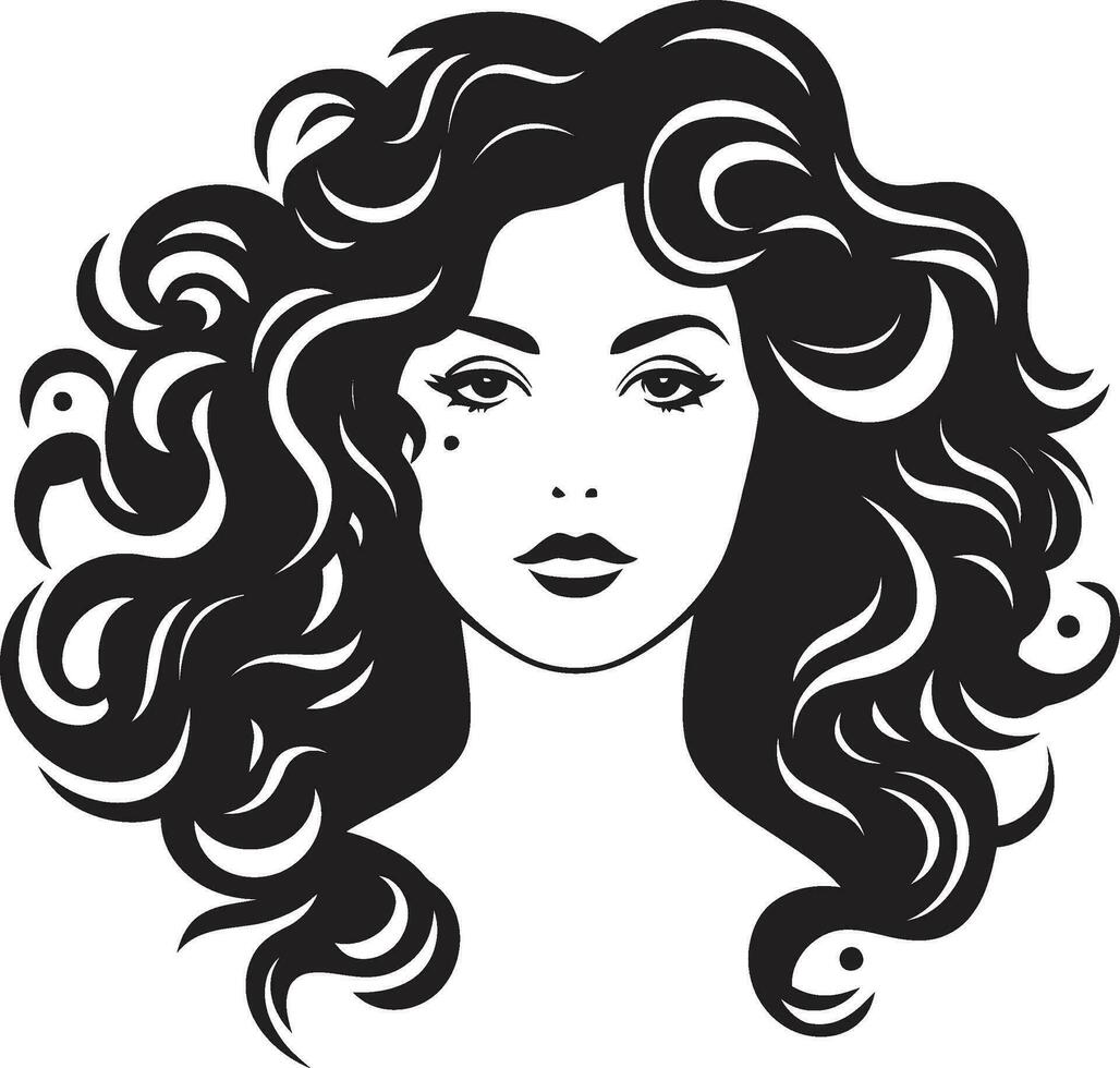frisé couronne une noir vecteur les femmes iconique chevelure ébène élégance élégant frisé aux cheveux Dame logo