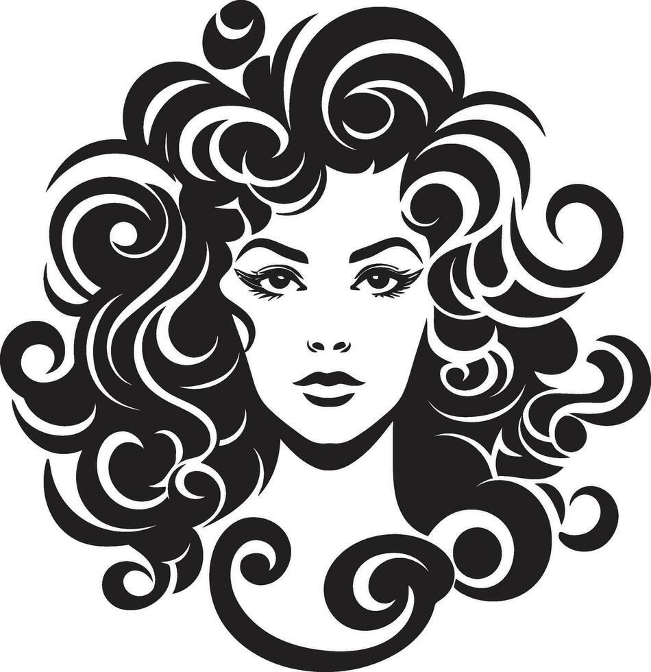 encre noir beauté une symbole de frisé chevelure Naturel boucles une noir vecteur cheveux logo
