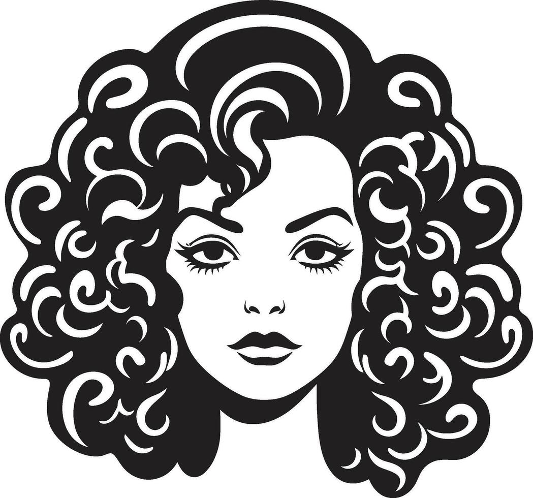 iconique chevelure une vecteur logo conception dans noir couronnement gloire une frisé aux cheveux emblème de beauté