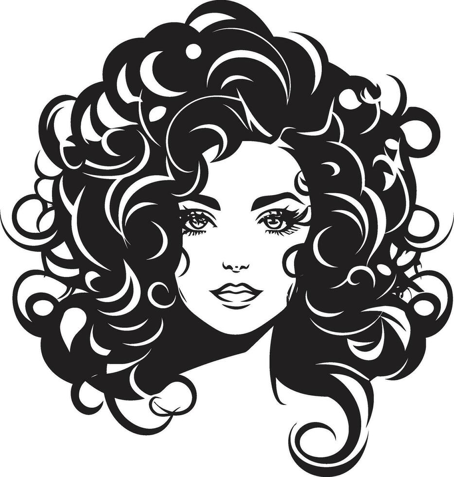 frisé sérénité une les femmes symbole de élégance encre noir serrures une cheveux emblème de la grâce vecteur