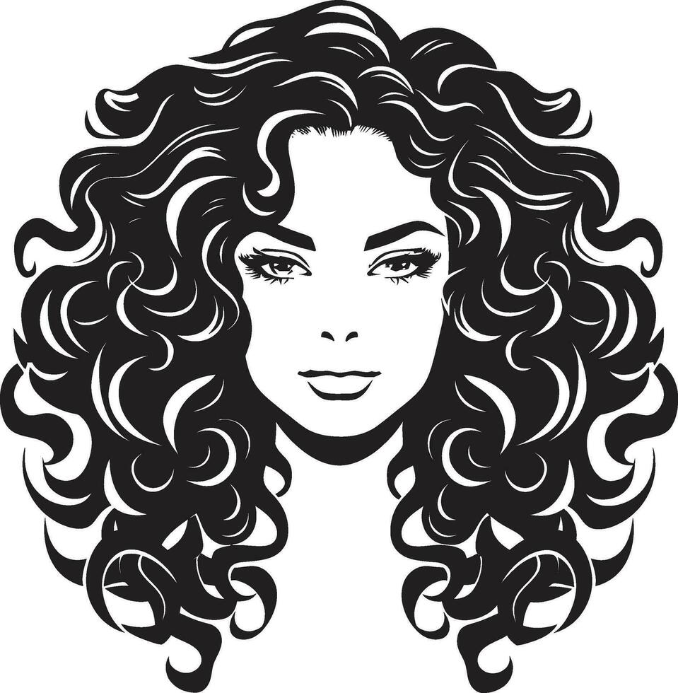 iconique chevelure une vecteur logo conception dans noir couronnement gloire une frisé aux cheveux emblème de beauté