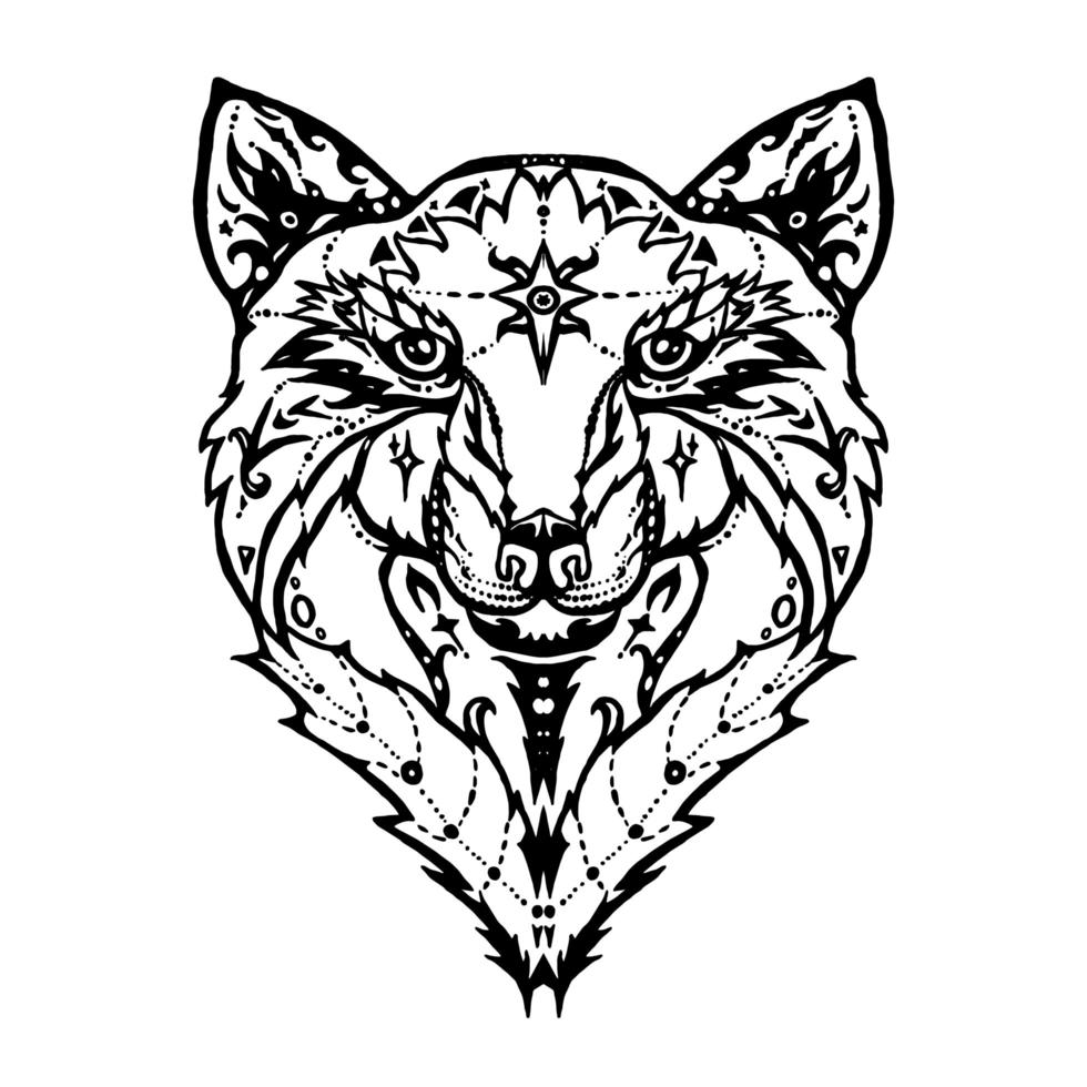 tatouage de loup sauvage vecteur