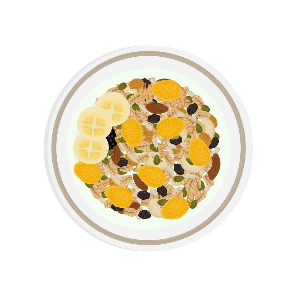 logo illustration pour en bonne santé petit déjeuner granola céréale vecteur