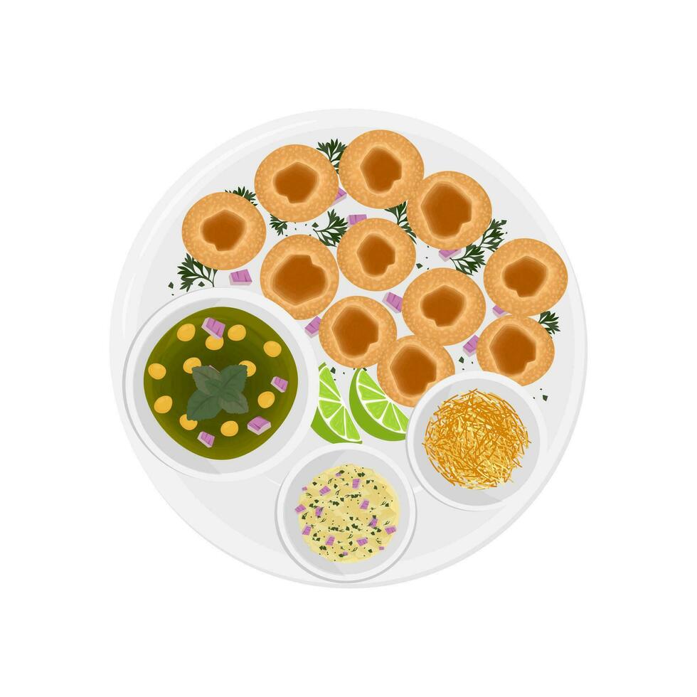 logo illustration de Pani puri ou Golgappa prêt à être servi vecteur