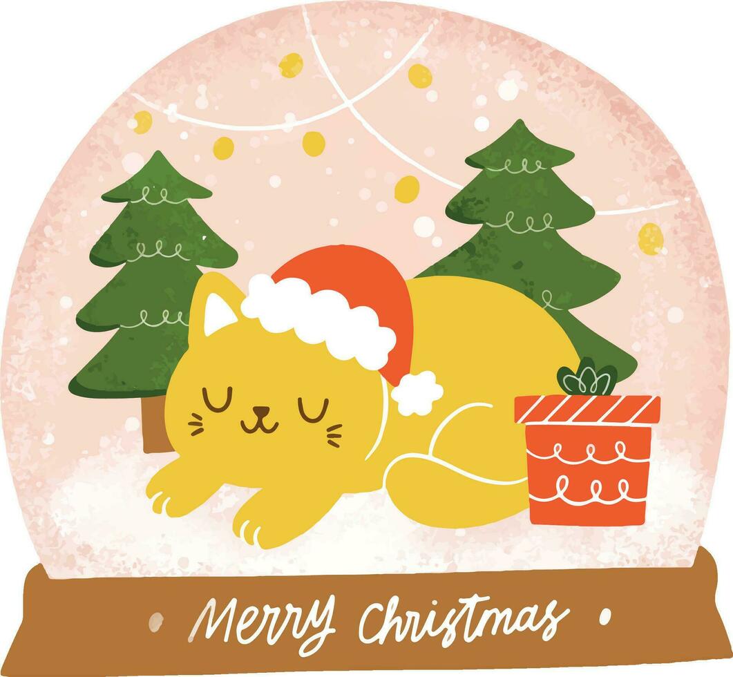 verre neige globe Noël décoratif conception. crayon brosse mignonne chat Noël boule de neige vecteur