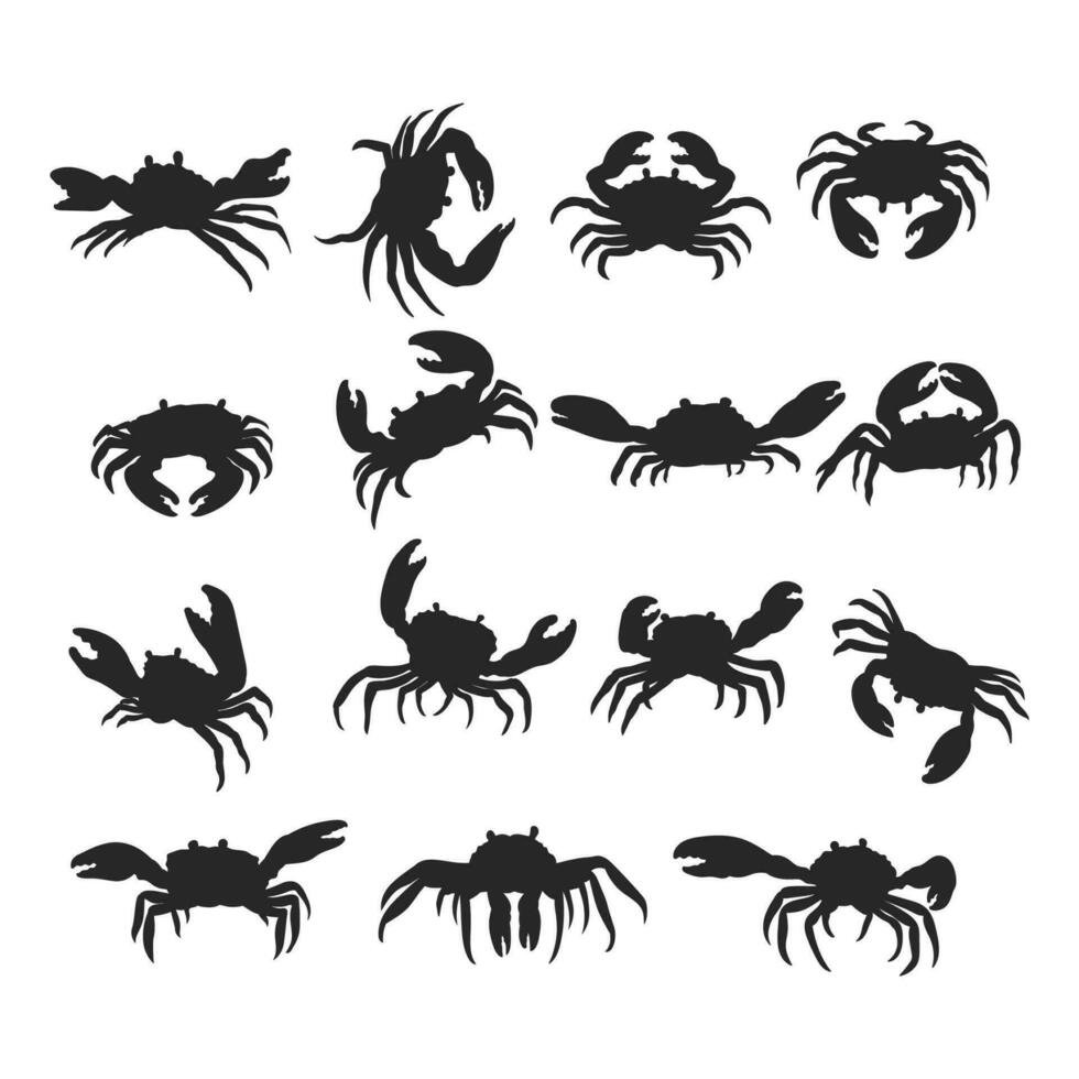 Crabe silhouette illustration, paquet Crabe vecteur