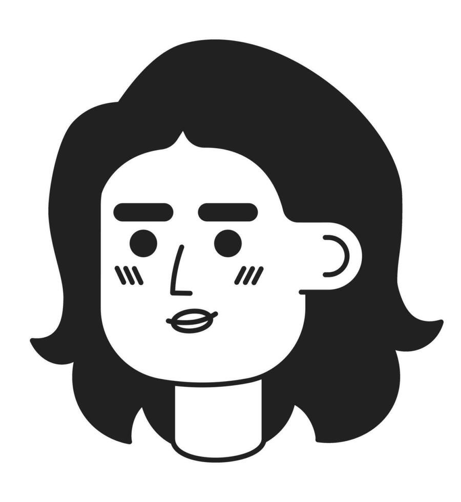 adulte milieu est femme ondulé bob la Coupe de cheveux noir et blanc 2d vecteur avatar illustration. brunette femelle contour dessin animé personnage visage isolé. arabe Dame plat utilisateur profil image, portrait