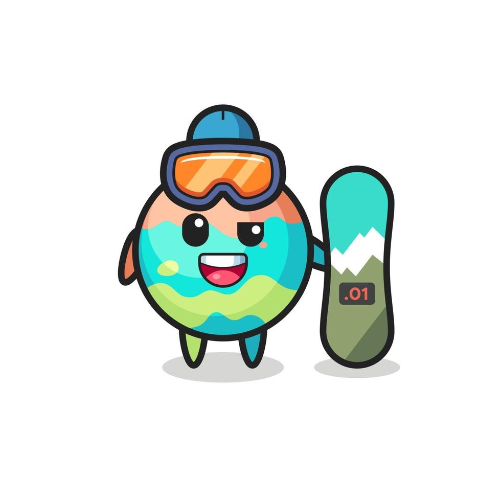 illustration du personnage de bombes de bain avec snowboard vecteur