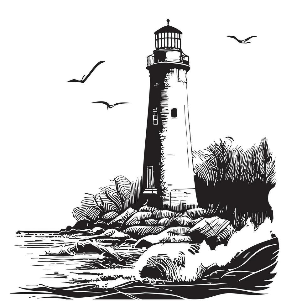 phare esquisser main tiré dans griffonnage style vecteur illustration